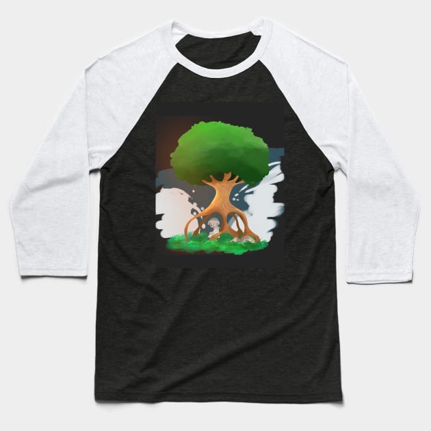 little kid under the tree Baseball T-Shirt by aesthetic shop